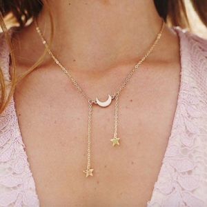 Gold Color Stars and Moon Tassel Necklace